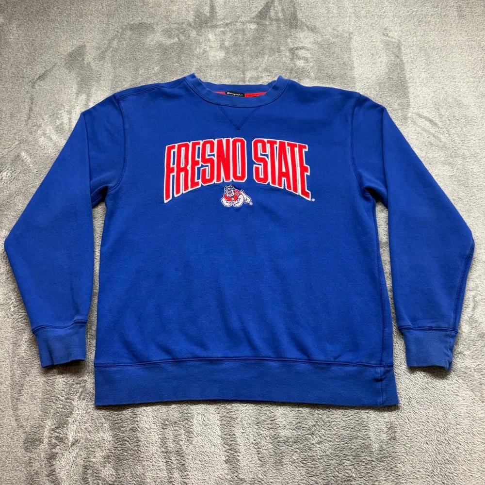 Champion Sweatshirt Mens Medium Blue Good Fresno State Bulldogs Embroidered